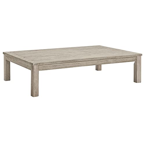 Modway Wiscasset Outdoor Patio Acacia Wood Armchair with Light Gray Cushions
