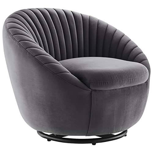 Modway Whirr Tufted Performance Velvet Swivel Chair in Black/Gray