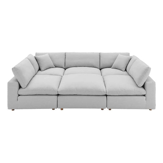 Modway Commix 6-Piece Modern Fabric Overstuffed Sectional Sofa in Light Gray