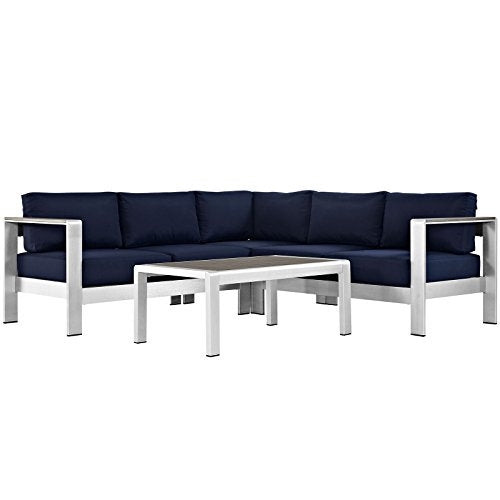 Modway Shore Aluminum Outdoor Patio Sectional Sofa Set