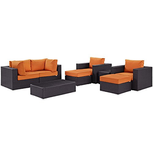 Modway Convene Collection 8-Piece Outdoor Patio Sectional Set in Espresso Orange