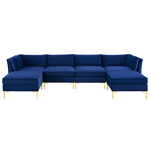 Modway Ardent Performance Velvet Sectional Sofa, 6-Piece Set, Navy