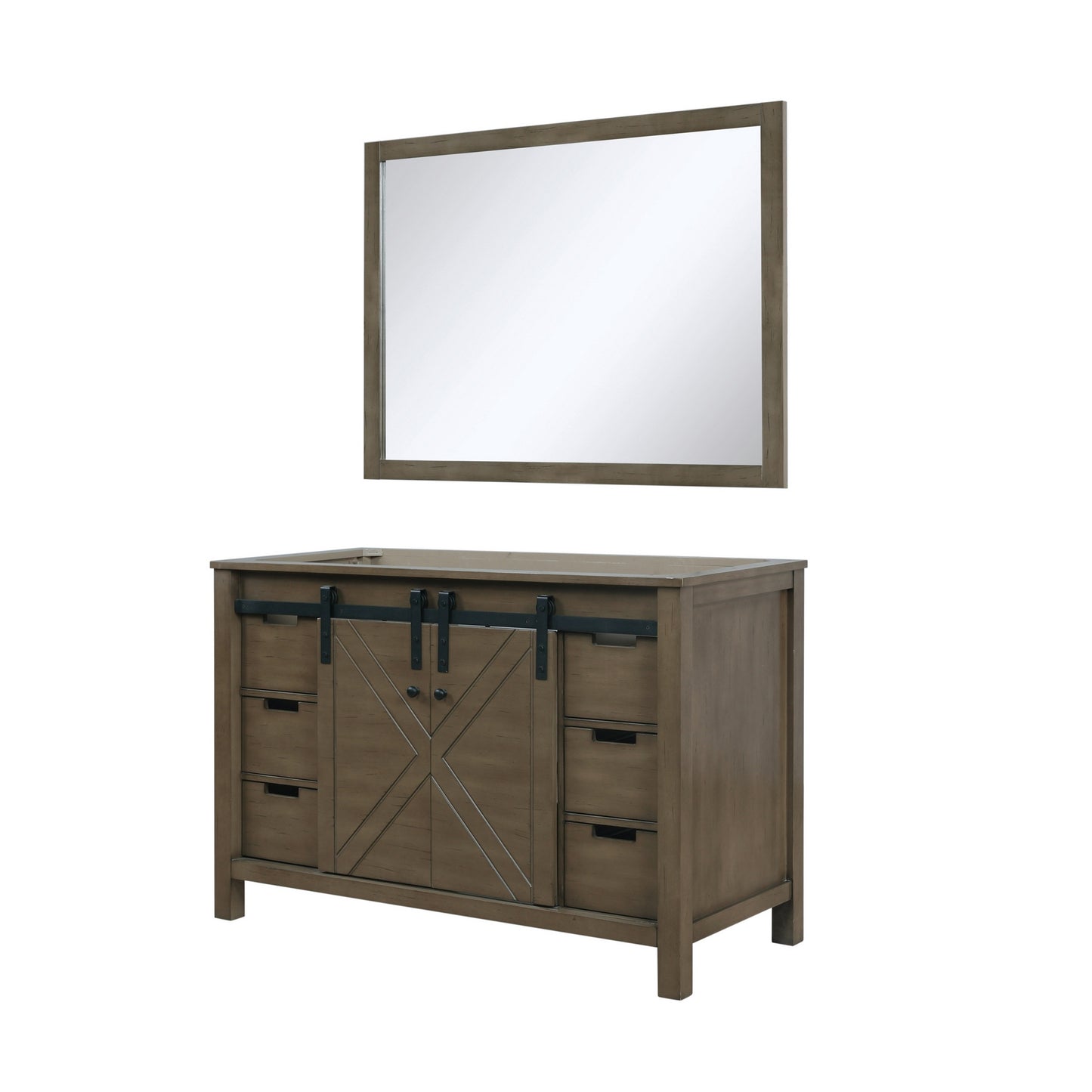 Marsyas 48" Rustic Brown Single Vanity, no Top and 44" Mirror