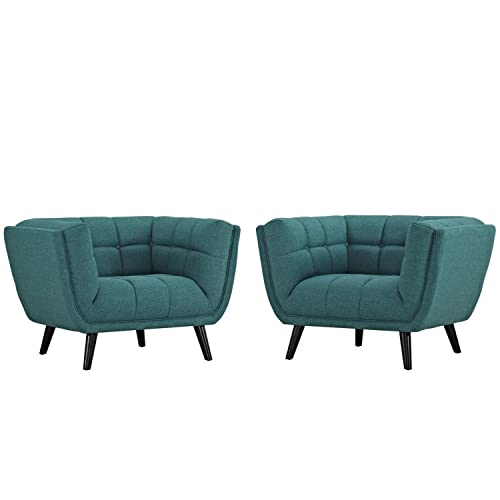 Modway Bestow Tufted Mid-Century Modern Upholstered Fabric Loveseat and Armchair in Teal