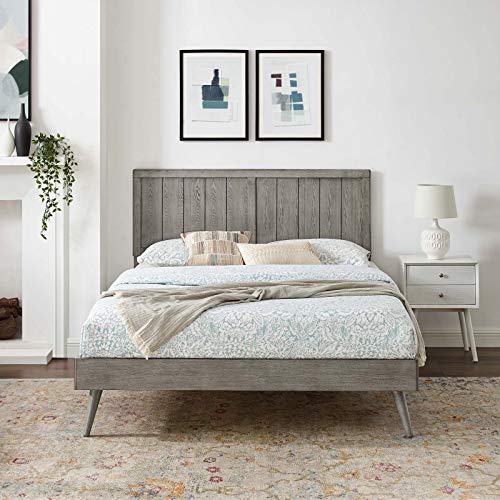 Modway Alana Wood Queen Platform Bed in Gray with Splayed Legs