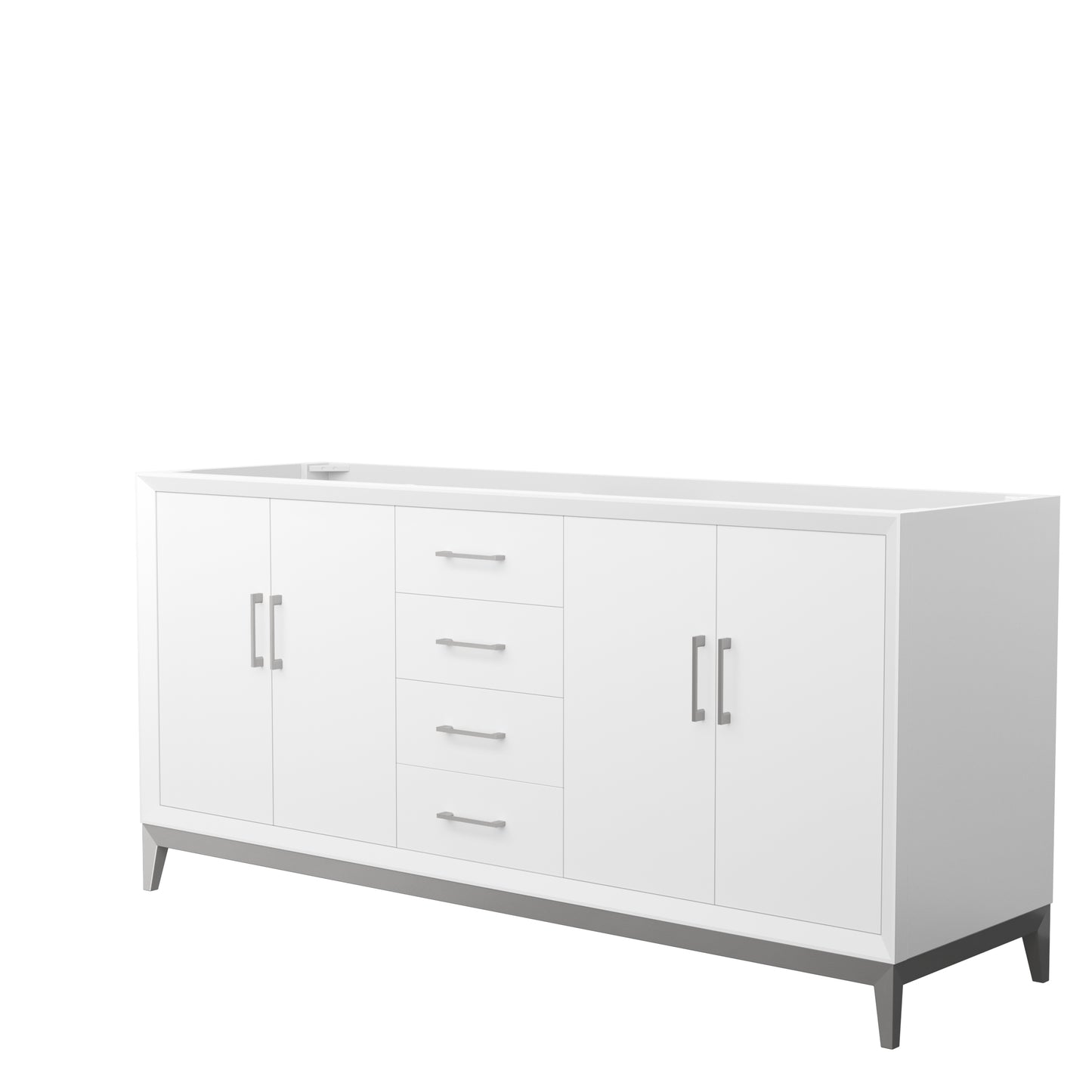 Amici 72 Inch Double Bathroom Vanity in White, No Countertop, No Sink, Brushed Nickel Trim