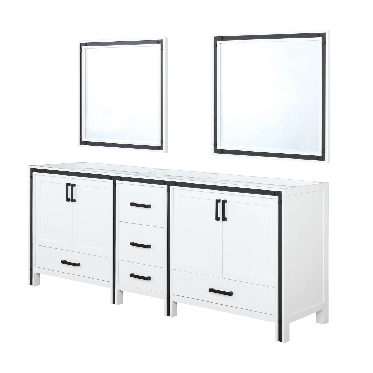 Ziva 80" White Double Vanity, no Top and 30" Mirrors