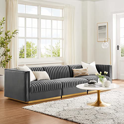 Sanguine Channel Tufted Upholstered Performance Velvet Modular Sectional Sofa