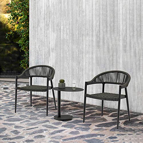 Whiteline Modern Living Stackable Grey Leyla Dining Arm Chair Aluminum Oifen Rope Seat,Set of 4