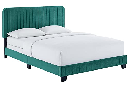 Modway Celine Channel Tufted Performance Velvet Full Bed in Teal