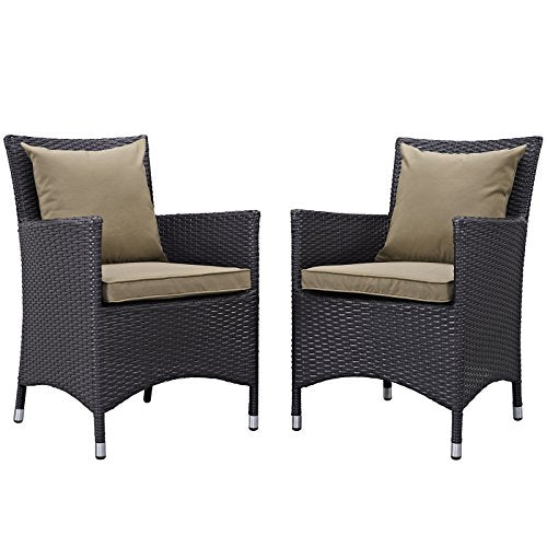 Modway Convene Wicker Rattan Outdoor Patio Dining Armchairs with Cushions in Espresso