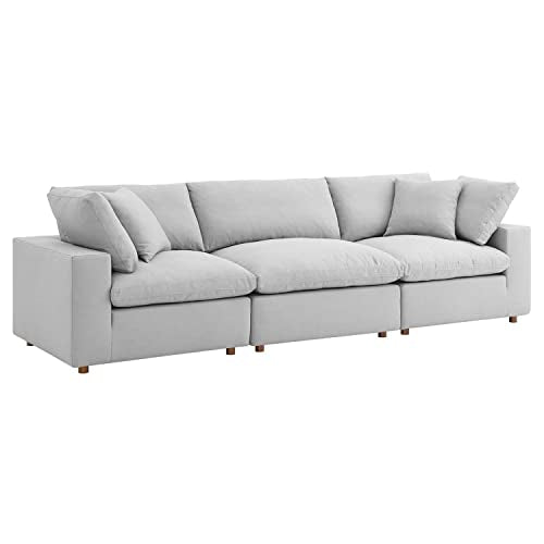 Modway Commix 3-Piece Fabric Down Filled Sectional Sofa in Light Gray