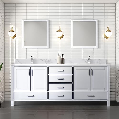 Lexora Jacques Bath Vanity, Carrara Marble Top, and Faucet Set