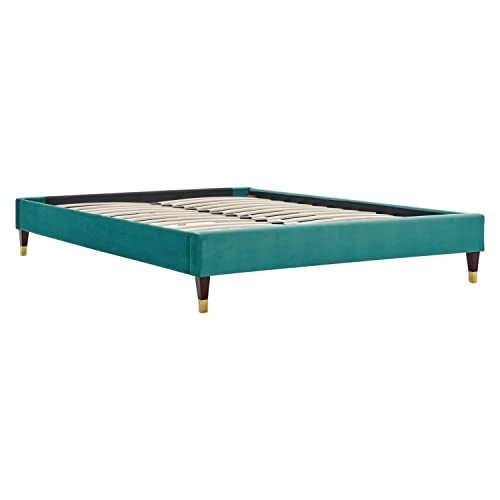 Modway Harlow 57.5" Full Performance Velvet Platform Bed Frame in Teal Green