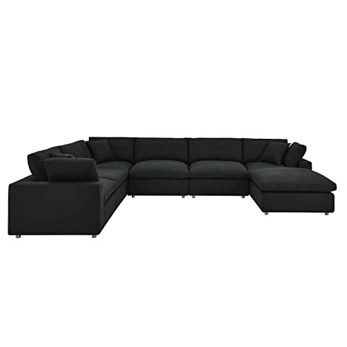 Modway Commix 7-Piece Fabric Down Filled Sectional Sofa in Black