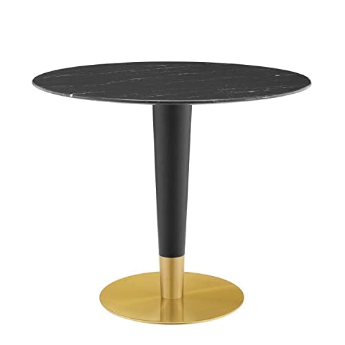Modway Zinque Artificial Marble Dining Table, 36 Inch, Gold Black