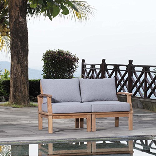 Modway EEI-1822-NAT-GRY-SET Marina Premium Grade A Teak Wood Outdoor Patio Furniture Set, 2 Piece, Natural Gray