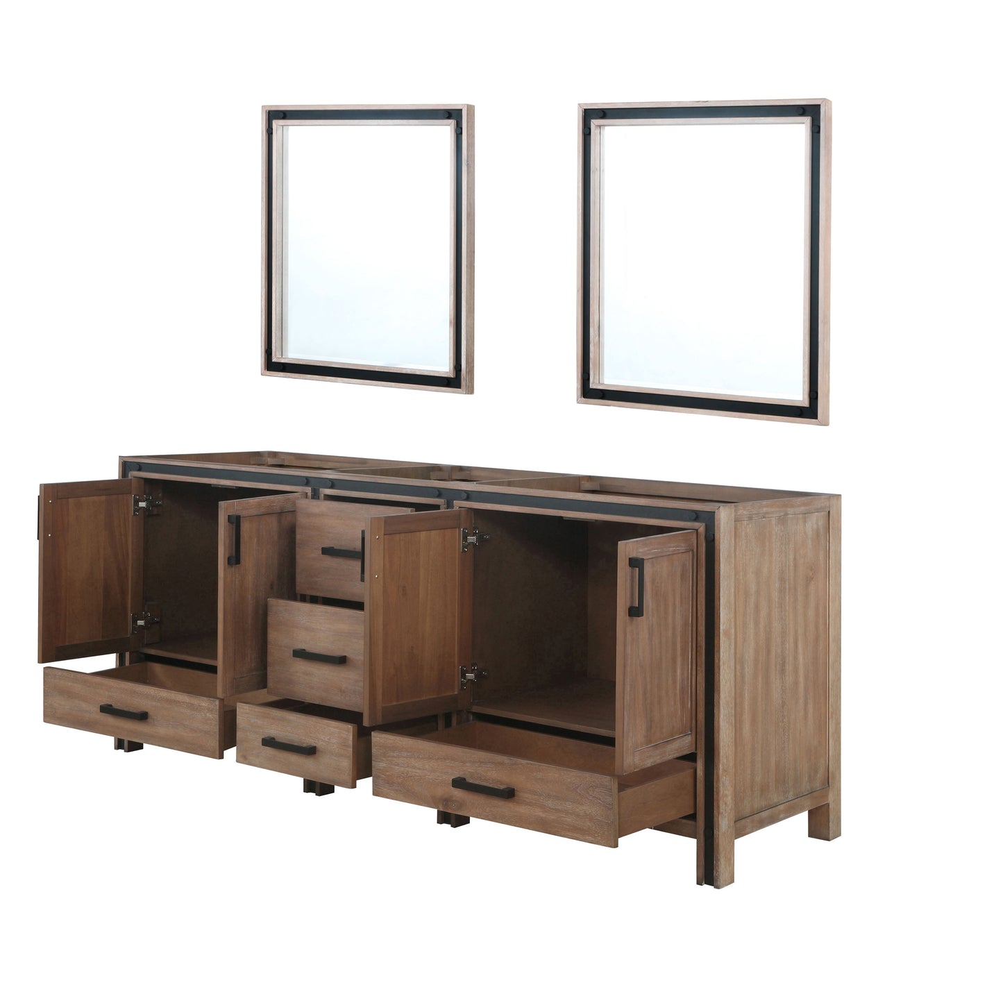 Ziva 80" Rustic Barnwood Double Vanity, no Top and 30" Mirrors