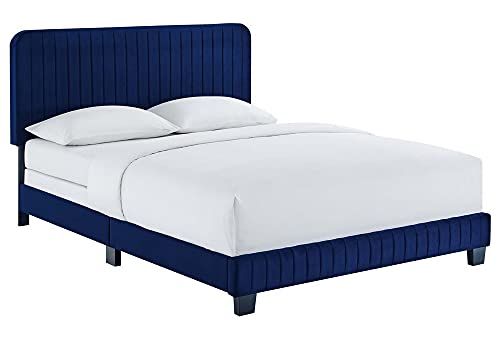 Modway Celine Channel Tufted Performance Velvet Full Bed in Navy