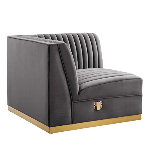 Modway Sanguine Velvet and Stainless Steel Right Corner Chair in Gray