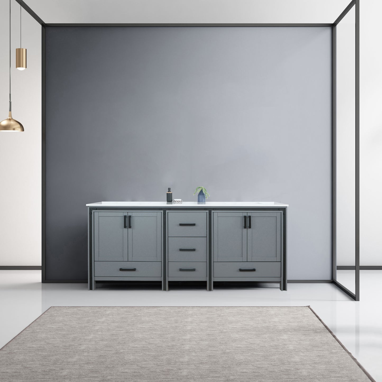 Ziva 80" Dark Grey Double Vanity, Cultured Marble Top, White Square Sink and no Mirror