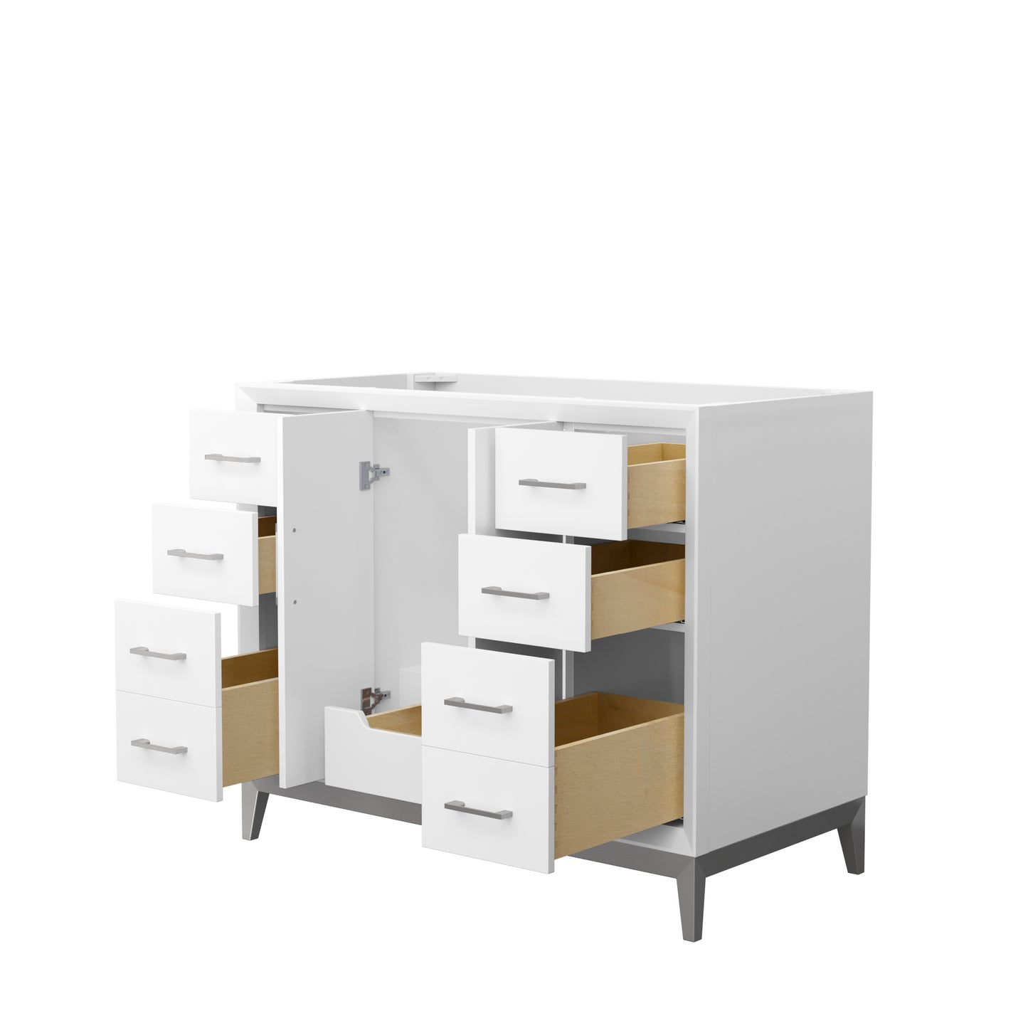 Amici 42 Inch Single Bathroom Vanity in White, No Countertop, No Sink, Brushed Nickel Trim