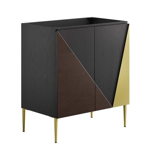 Modway Alchemist Modern Geometric Wood Grain 30" Bathroom Vanity in Black Gold-Sink Basin Not Included