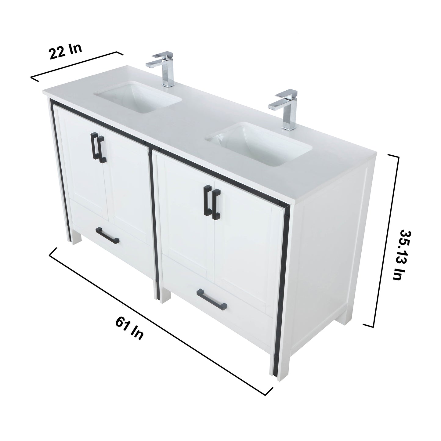 Ziva 60" White Double Vanity, Cultured Marble Top, White Square Sink and 22" Mirrors w/ Faucet