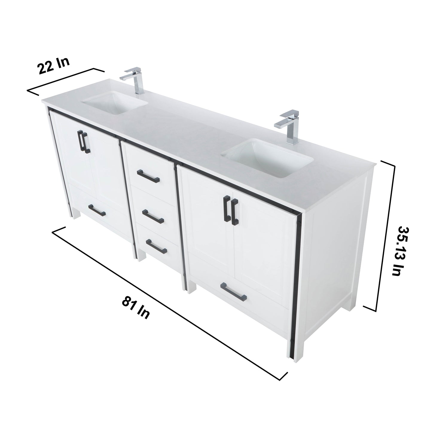 Ziva 80" White Double Vanity, Cultured Marble Top, White Square Sink and 30" Mirrors w/ Faucet