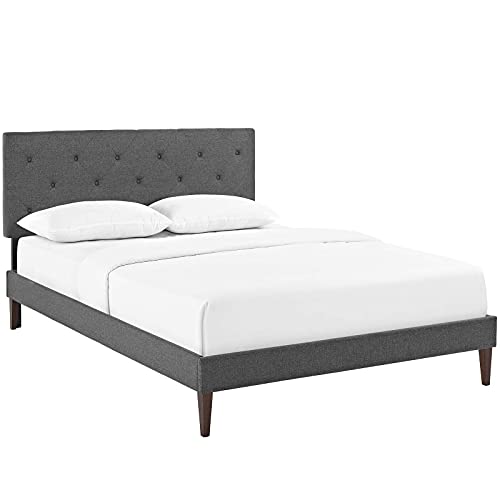 Modway Tarah Tufted Fabric Upholstered King Platform Bed with Tapered Legs in Gray