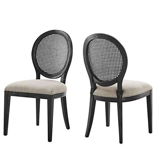 Modway Forte French Vintage Round Back Wood and Fabric Upholstered Fully Assembled Dining Side Chair