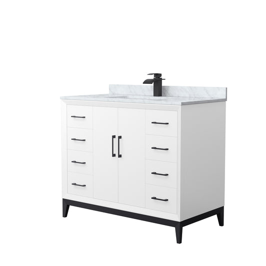 Amici 42 Inch Single Bathroom Vanity in White, White Carrara Marble Countertop, Undermount Square Sink, Matte Black Trim