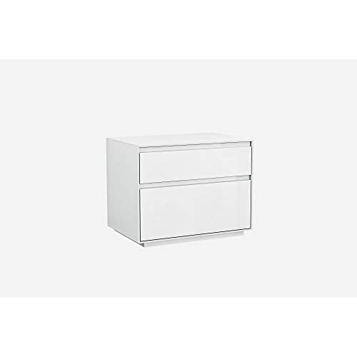 Whiteline Modern Living Malibu Contemporary Night Stand in High Gloss Grey or White with 2 Self-Close Drawers