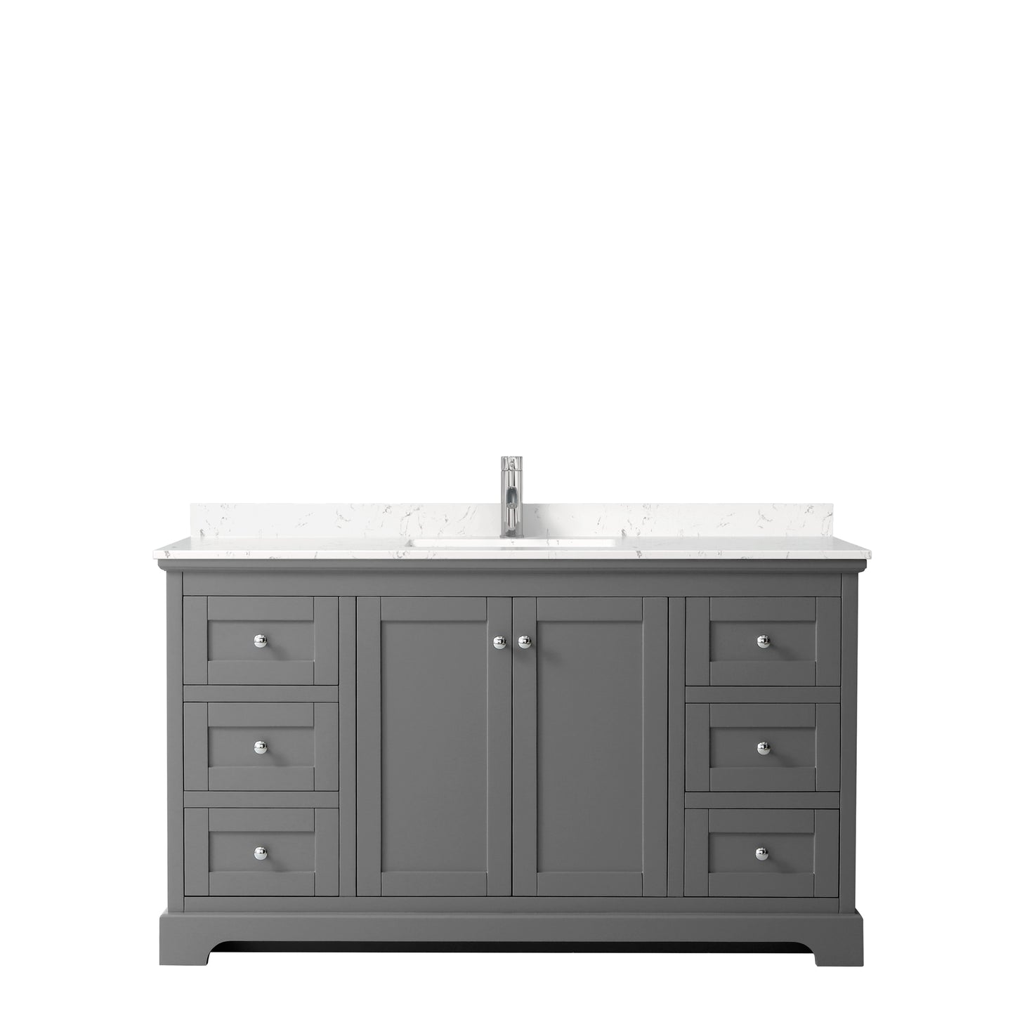 Avery 60 Inch Single Bathroom Vanity in Dark Gray, Carrara Cultured Marble Countertop, Undermount Square Sink, No Mirror