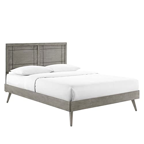 Modway Marlee Wood Full Platform Bed in Gray with Splayed Legs, Double
