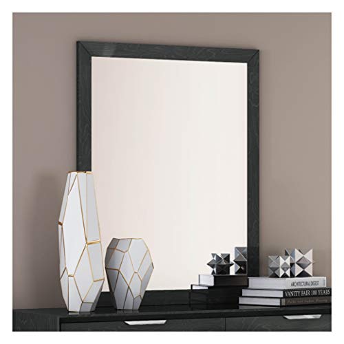 Whiteline Modern Living Navi Wall/Dresser Mirror in High Gloss Grey or Black Frame, Gray