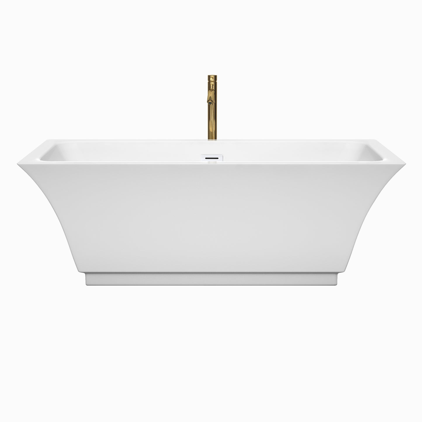 Galina 67 Inch Freestanding Bathtub in White with Shiny White Trim and Floor Mounted Faucet in Brushed Gold