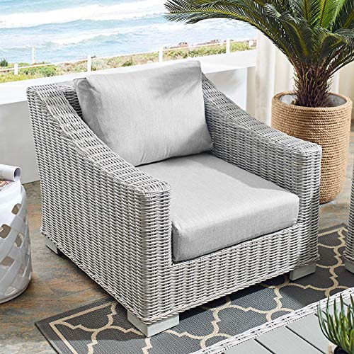Modway Conway Sunbrella Outdoor Patio Wicker Rattan Armchair, 36 x 32 x 28, Light Gray Gray