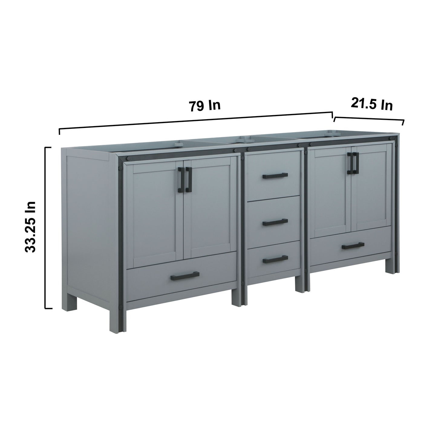 Ziva 80" Dark Grey Double Vanity, no Top and 30" Mirrors