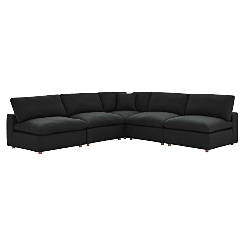 Modway Commix 5-Piece Fabric Down Filled Armless Sectional Sofa in Black