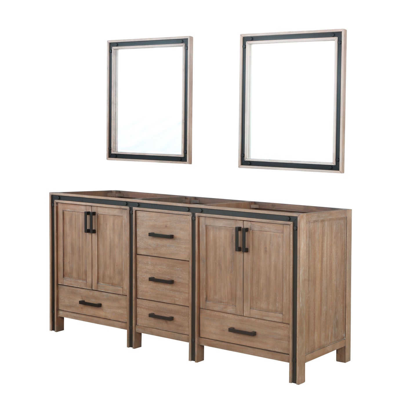 Ziva 72" Rustic Barnwood Double Vanity, no Top and 30" Mirrors