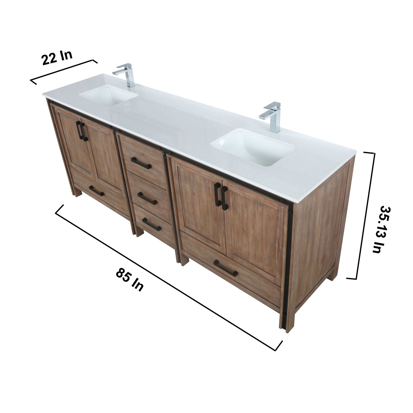 Ziva 84" Rustic Barnwood Double Vanity, Cultured Marble Top, White Square Sink and 34" Mirrors w/ Faucet