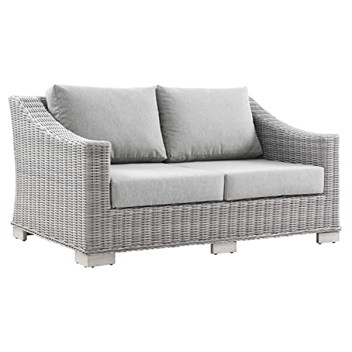 Modway EEI-4841-LGR-GRY Conway Outdoor Patio Wicker Rattan Loveseat, Light Gray Gray