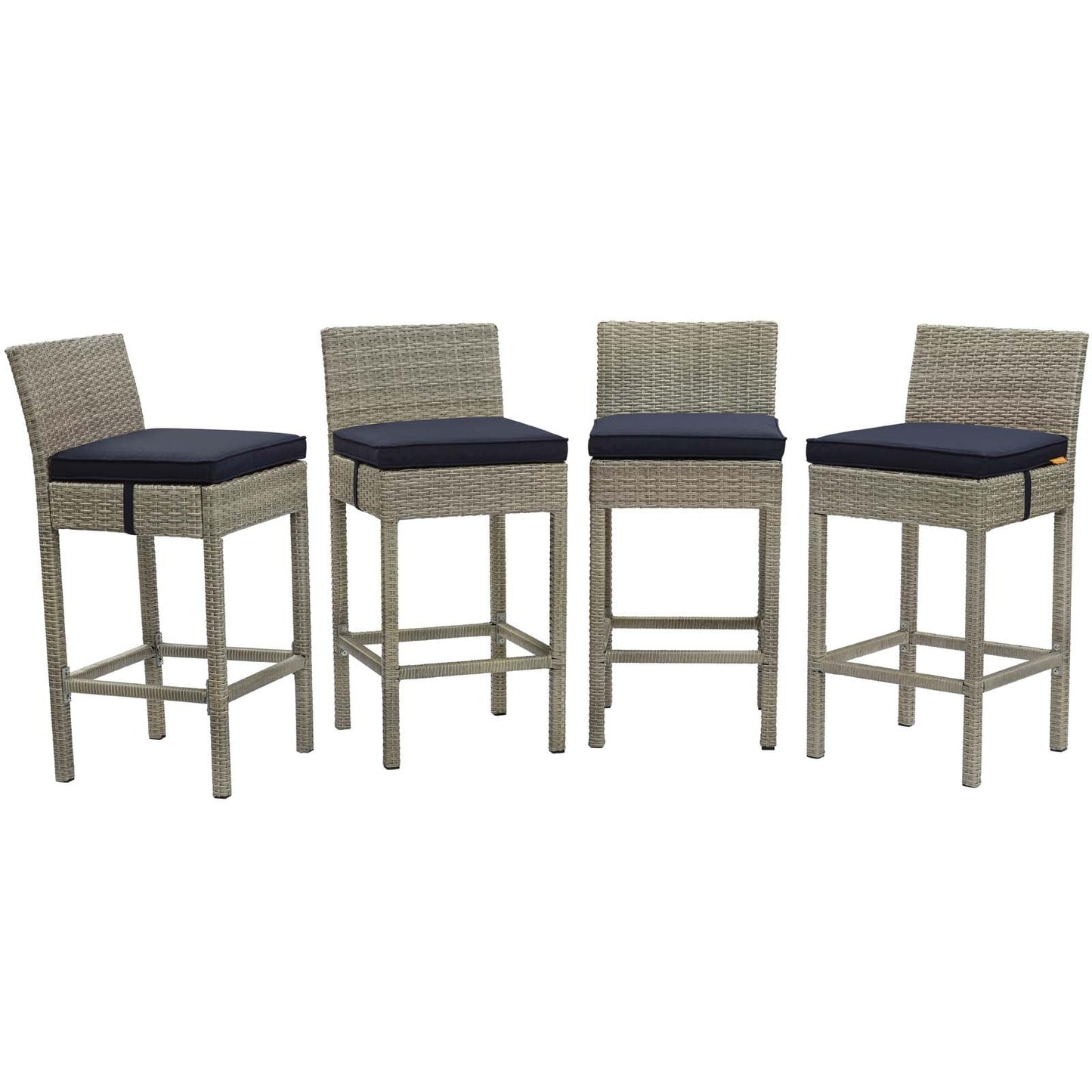Conduit Bar Stool Outdoor Patio Wicker Rattan Set of 4 - Light Gray Navy