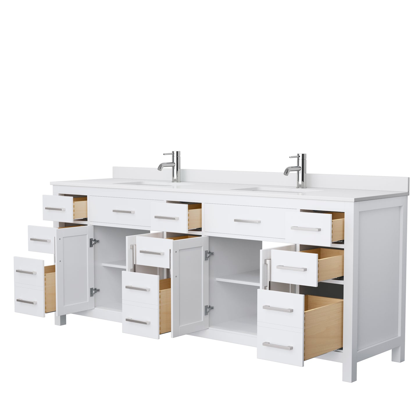 Beckett 84 Inch Double Bathroom Vanity in White, White Cultured Marble Countertop, Undermount Square Sinks, No Mirror