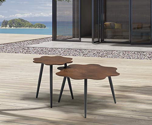 Whiteline Modern Outdoor Living ST1730S Flora Large or Small Side Table, Flower Shape Top, Brown