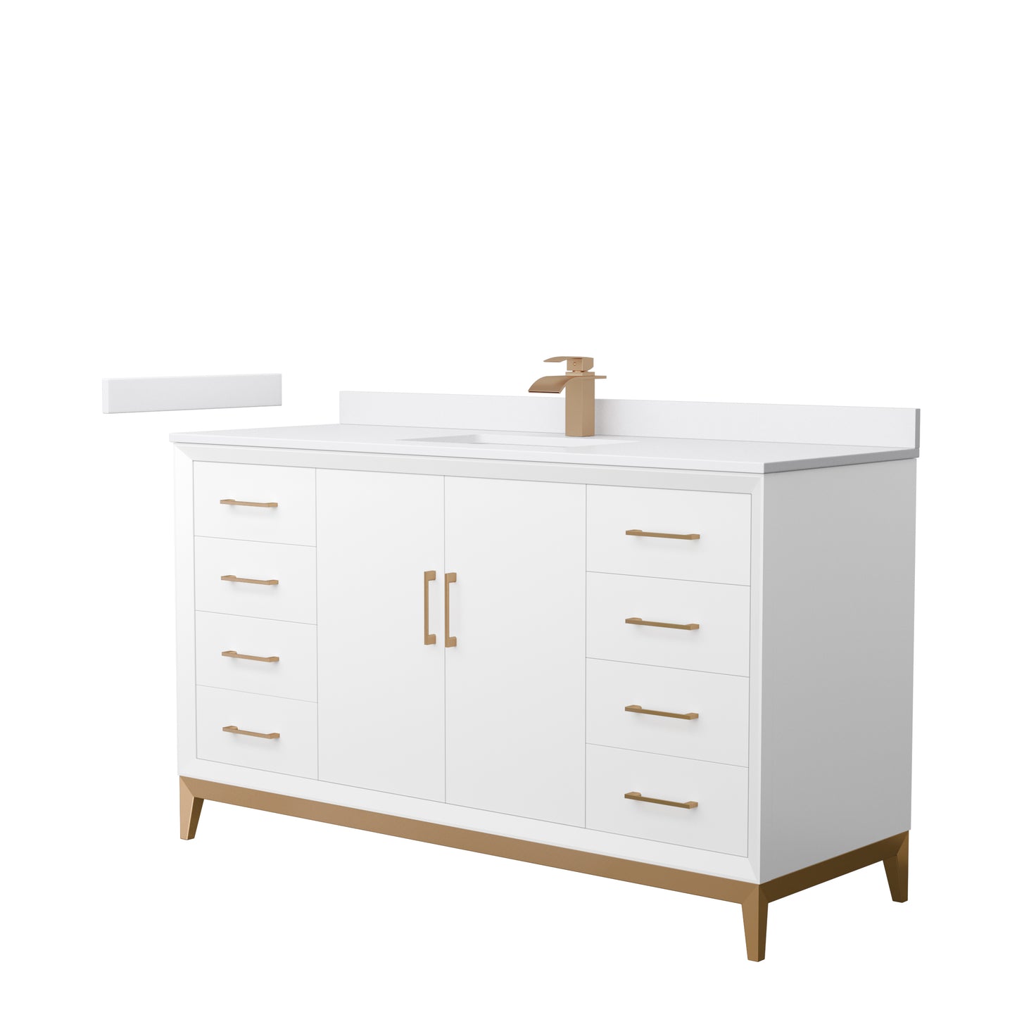 Amici 60 Inch Single Bathroom Vanity in White, White Cultured Marble Countertop, Undermount Square Sink, Satin Bronze Trim