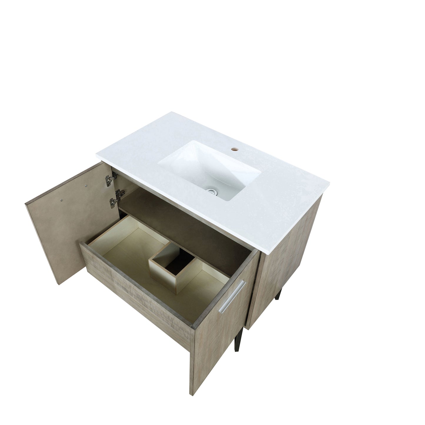 Lancy 36" Rustic Acacia Bathroom Vanity, White Quartz Top, and White Square Sink