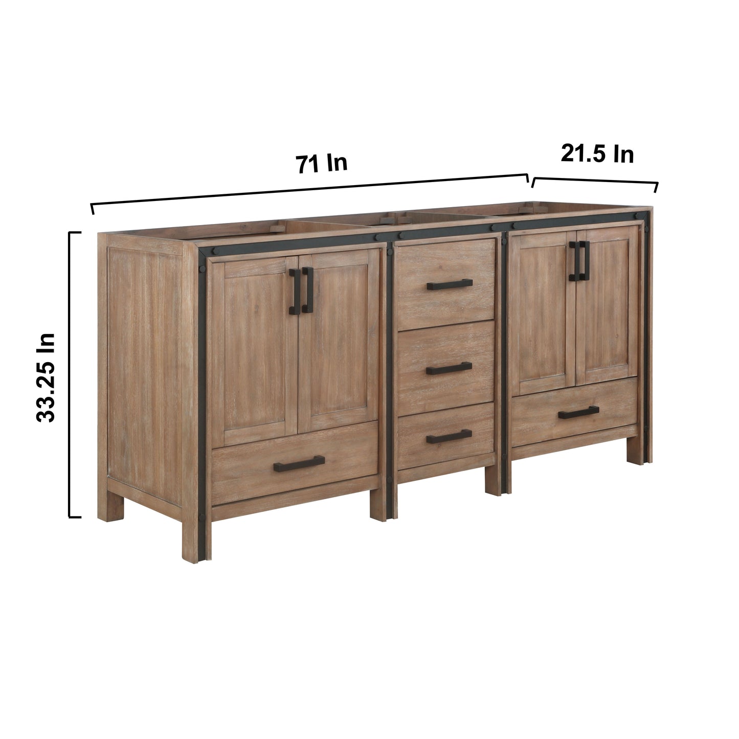 Ziva 72" Rustic Barnwood Double Vanity, no Top and 30" Mirrors