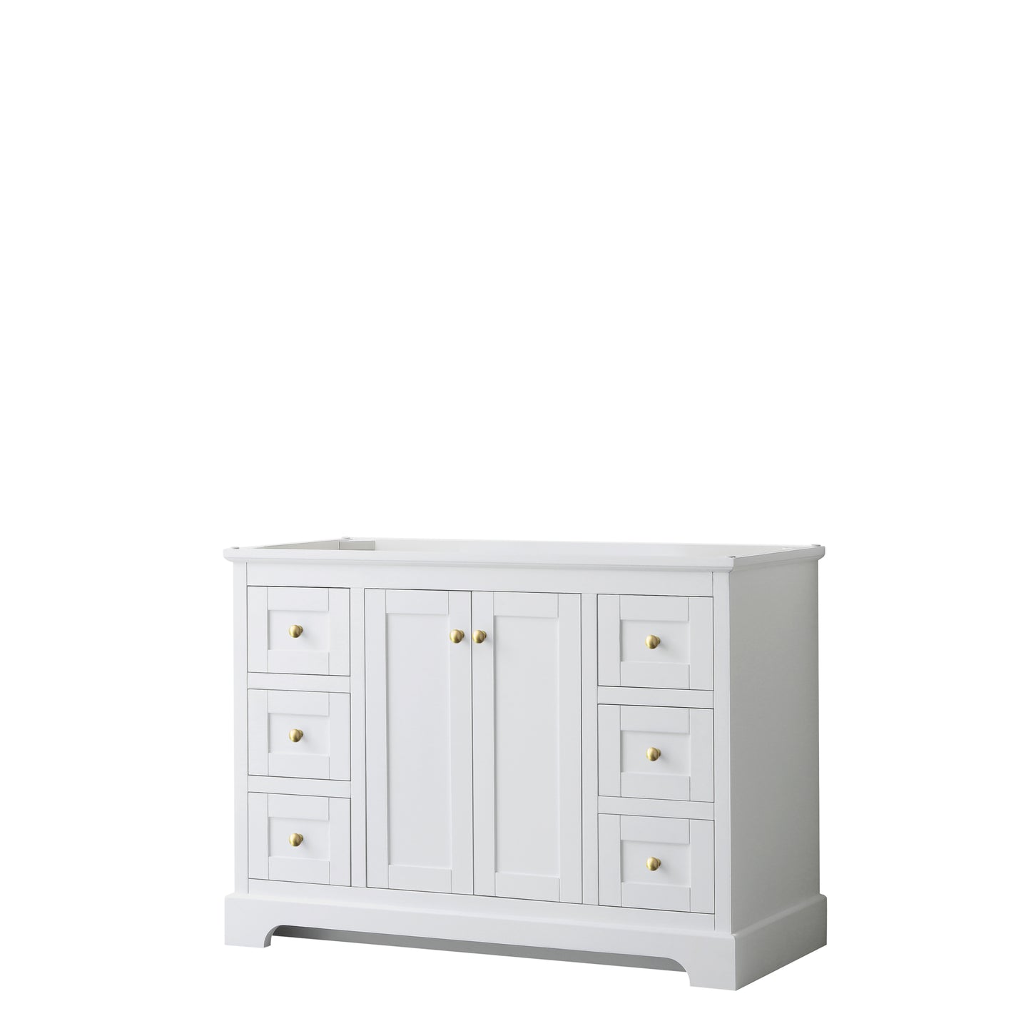 Avery 48 Inch Single Bathroom Vanity in White, No Countertop, No Sink, Brushed Gold Trim